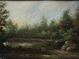 a picture of a painting of a man fishing in a river