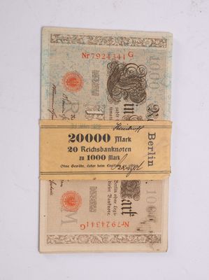 Liasse de 20 000 marks ( 20 billtes de 1000 marks 1910 avec …