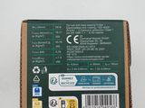 the back of a box with a green label on it