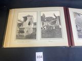 two old black and white photos of a farm with a horse and a tractor