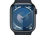 une image d'une Apple Watch noire avec un cadran bleu