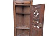 an old wooden cabinet with a door open on a white background