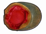 a red and green hat on a white background