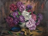 une peinture de fleurs dans un vase sur une table
