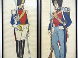 two framed pictures of two soldiers in uniforms of different colors