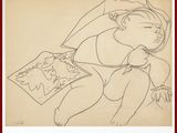 un dessin représentant un bébé en train de lire un livre par terre