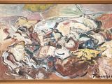 a painting of a group of horses in a field