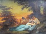 a painting of a man and a woman laying on the ground