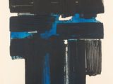 une image représentant une peinture abstraite noire et bleue sur fond blanc