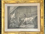 an image of a picture of a horse and a man in a stable