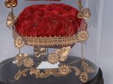 a glass dome with a red rose inside of it