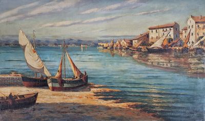 SCHASTLIVY (XXème Siècle) Vue d'un port - 1935