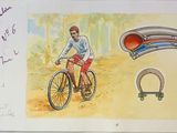 a drawing of a man riding a bike on the road