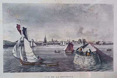 "Vue de La Rochelle" fond d'impression et rehauts XIXè 22 x …
