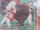 a painting of a man riding a horse with a woman on it