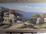 une image d'une peinture d'une maison au bord de l'eau