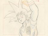 dessin représentant un jeune Gohan tenant un ballon de basket dans une main et un ballon de basket dans l'autre