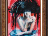 an image of a painting of a woman with long black hair