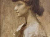 an image of a painting of a woman wearing a hat
