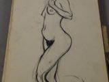 an image of a drawing of a woman standing in front of a mirror