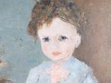 a painting of a little girl with a flower in her hair