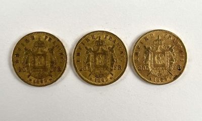 Trois pièces de 20 francs en or "Napoléon III, tête laurée" … - Photo 1