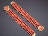 a pair of coral and gold necklaces