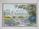 a picture of a painting of a house in a park