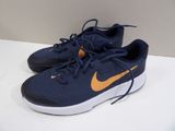navy blue and orange nike air max sneakers