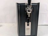 a close up of a beer dispenser on a white background