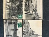 several black and white photos of a boat in the water