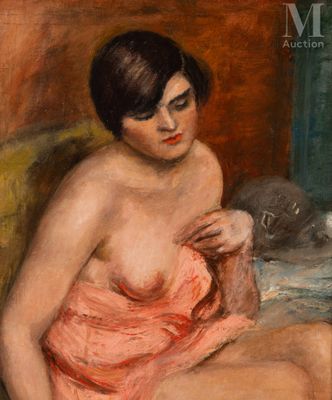 an image of a painting of a woman in a pink dress