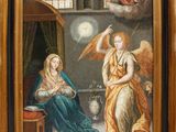 tableau représentant un ange et une femme assis dans une pièce