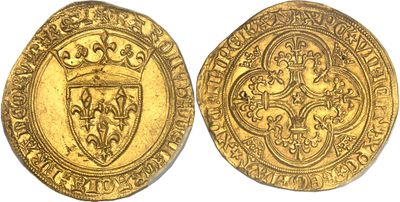 a gold coin with a shield on the front and a shield on the back