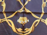 hermes paris silk scarf with gold and blue floral design