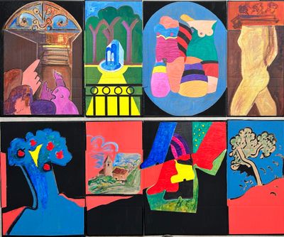 a picture of a collage of different paintings on a wall