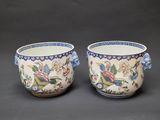 pair of chinese famille vases with blue and white decoration