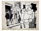 drawing of a cartoon of a man in a top hat and top hat
