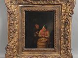 un vieux tableau représentant un homme et une femme, dans un cadre doré