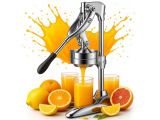 a juicer with oranges and orange slices on the table