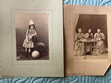 two old black and white photos of women sitting at a table