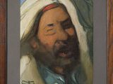 une peinture à l'huile représentant un homme coiffé d'un turban blanc