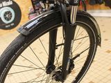 a close up of a bicycle parked in a store
