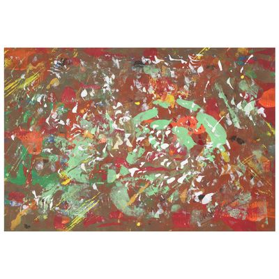 peinture abstraite réalisée à la peinture rouge, verte, jaune et blanche sur toile
