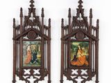 pair of 19th century gothic style carved wood framed paintings