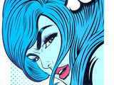 l'image d'une femme aux cheveux bleus et avec des cornes sur la tête