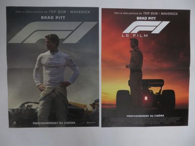 deux affiches de cinéma représentant un homme debout à côté d'une voiture de course