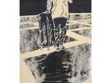une image représentant un dessin en noir et blanc d'une personne avec une valise