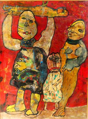 an image of a painting of a man and a woman with a child