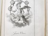 an open book with a drawing of a man with a hat on it